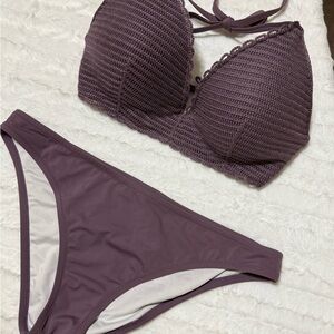 Shade & Shore Ribbed Purple Bikini Set